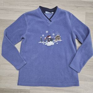 Croft & Barrow Sport Womens Purple Snowman Pullover Sweatshirt Christmas Small